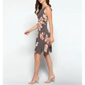 Kaileigh Holt Dress Women S Gray Purple Floral Faux Wrap  Brushed Knit Coquette